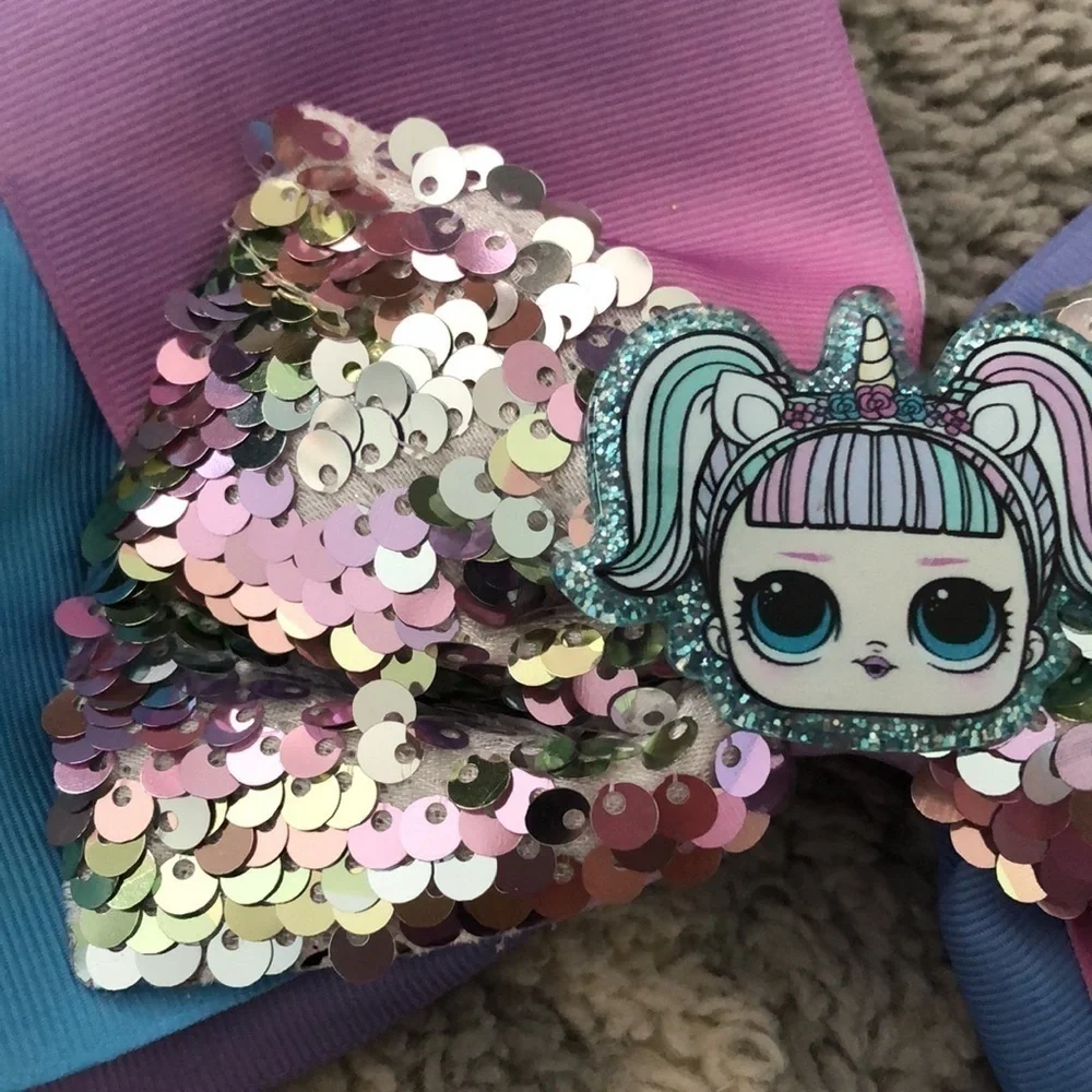 L.O.L. Sequins Ombre blue and purple hair bow clip with doll face